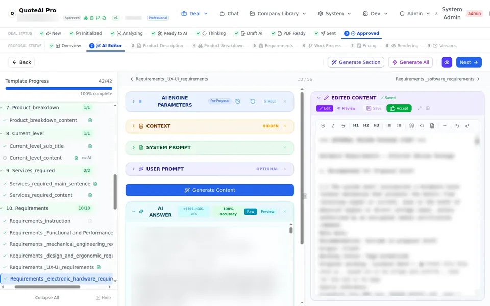 עורך פרקים עם הקשר, פרומפטים, תשובת AI ותוכן לעריכה
